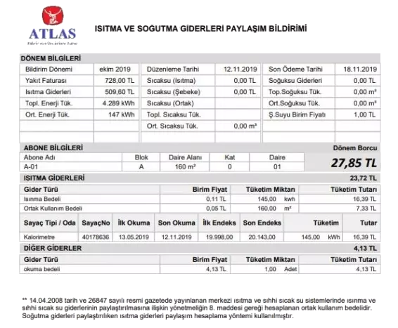 ısı gider paylaşım örneği