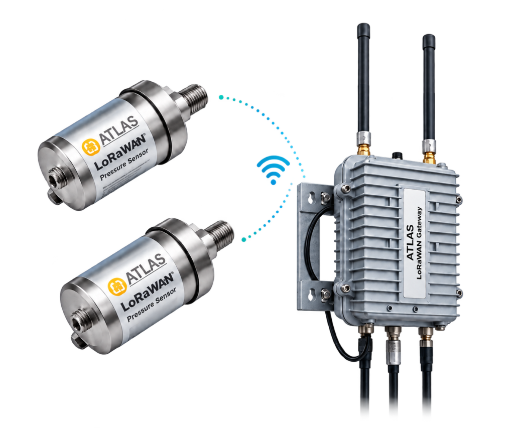 ATLAS LoRaWAN pilli basınç sensörleri ve çift antenli gateway ile kablosuz basınç izleme sistemi
